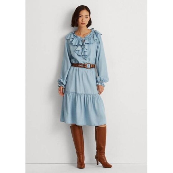Ralph Lauren Dresses & Skirts - 🆕RALPH LAUREN Denim Ruffled Midi Dress Blue 16